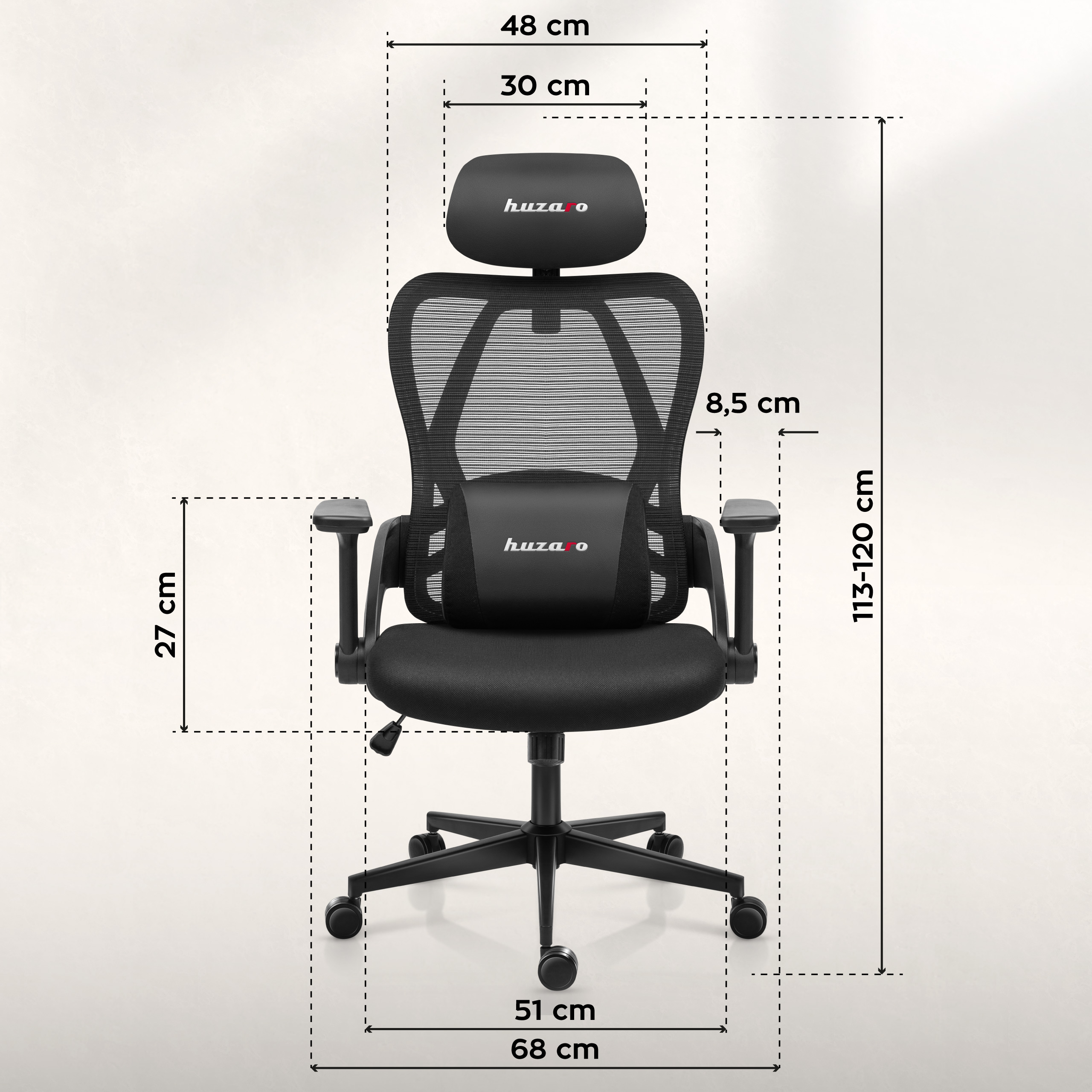 Wymiary fotela gamingowego Huzaro Combat 2.7 Carbon Black