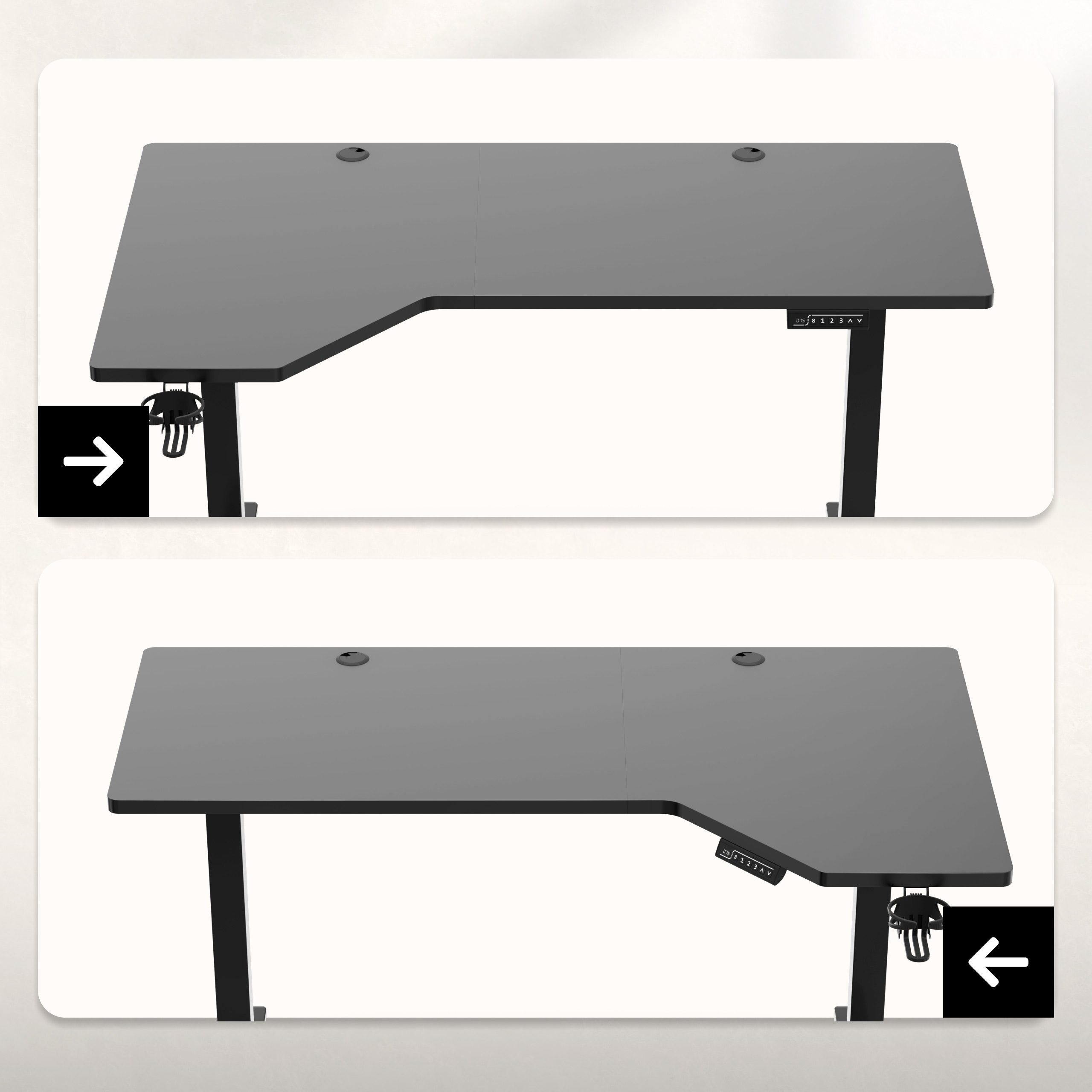 Możliwość dwustronnego montażu biurku elektrycznego Hero 9.1