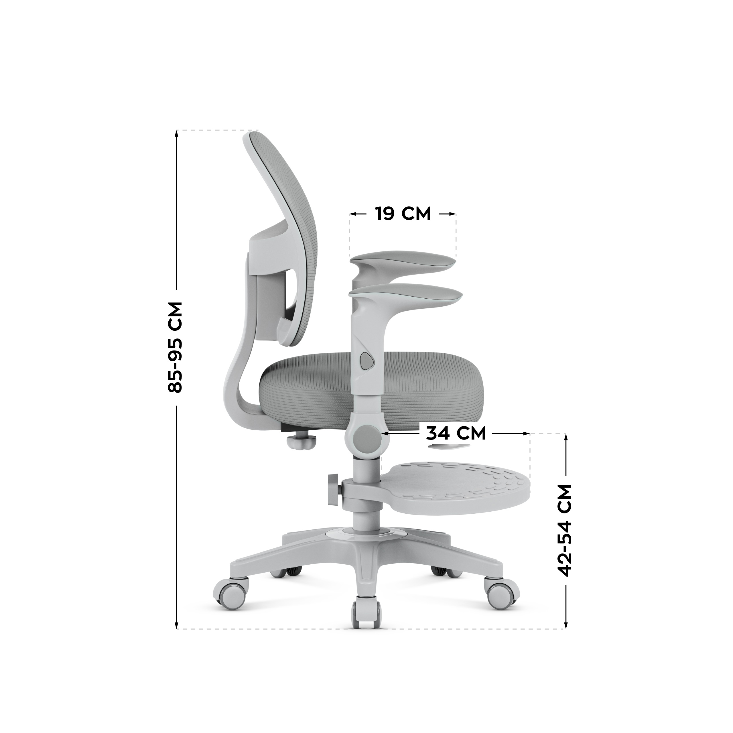 Wymiary fotela Junior 5.0 Grey